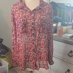 Liz Claiborne Red Mosaic Sheer Blouse